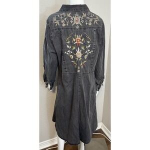 Boho Artsy Embroidered Floral Midi Large Dress Stretch Long Sleeve